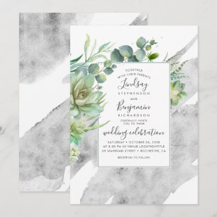 Invitation Succulents et Mariage d'aquarelle argenté