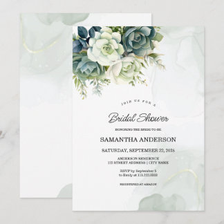 Invitation Succulents, fleurs et Fête des mariées verdoyante