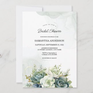 Invitation Succulents, roses blanches et Fête des mariées ver