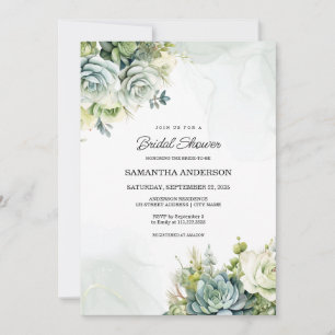 Invitation Succulents, roses blanches et Fête des mariées ver