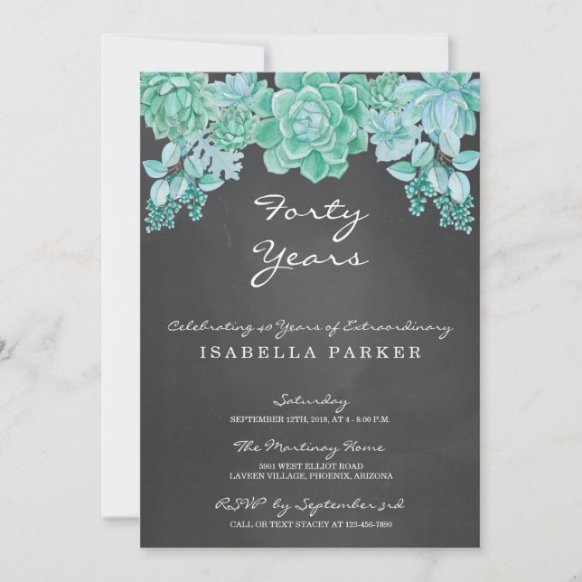 Invitation Succulents sur l'invitation de l'anniversaire de (Devant)