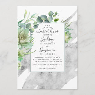 Invitation Succulents Verdure Argent Répétition Dîner