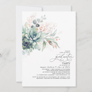 Invitation Succulents Verdure Rose Gold Feuilles Graduation