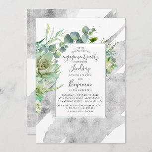 Invitation Succulents Vert Argent Foil Engagement