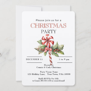 Invitation Sucette rayée rouge et blanc, Fête de Noël 