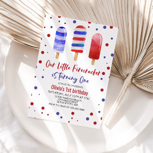 Invitation Sucettes Firecracker Rouge Blanc Bleu 1er Annivers
