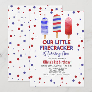Invitation Sucettes Fougueux Rouge Blanc Bleu 1er Anniversair