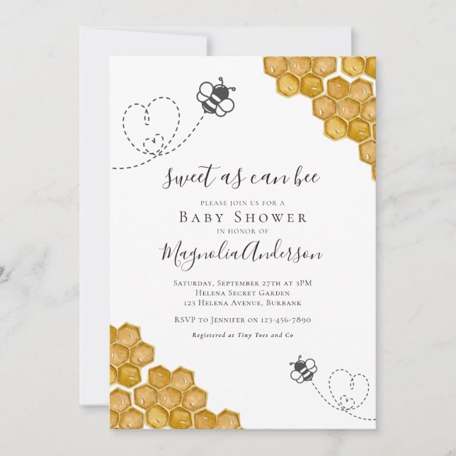 Invitation Sucré comme le Baby shower Can Bee (Devant)