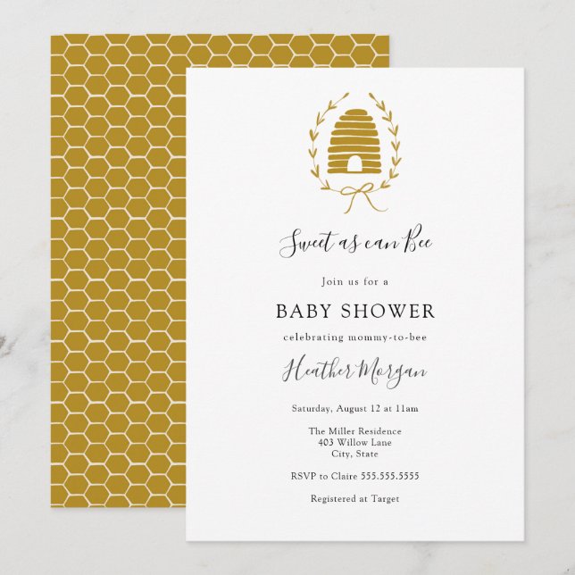 Invitation Sucré comme peut Bee Honeycomb Baby shower Invitat (Devant / Derrière)