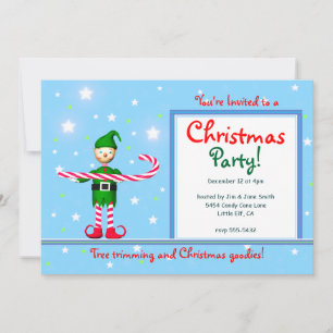 Invitation Sucre de canne de Noël bleu Elf