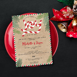 Invitation Sucre de canne de Noël rouge rustique Baby shower 