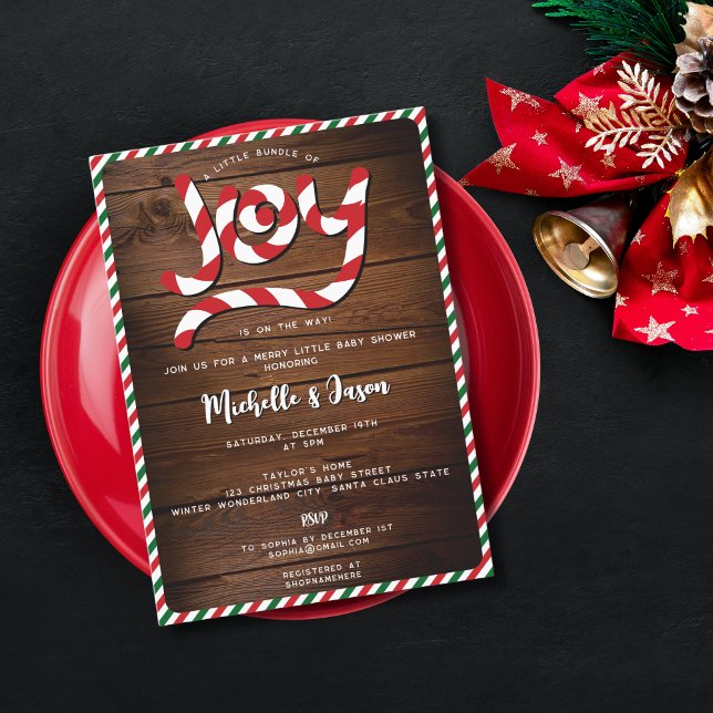 Invitation Sucre de canne de Noël rouge rustique Baby shower  (Créateur téléchargé)