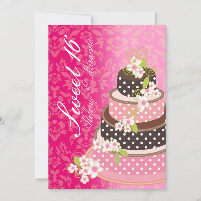 Invitation Sucré gâteau au chocolat rose 16/ princesse/4 étag (Devant)