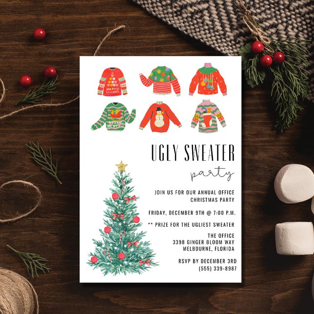 Invitation Sucre moche Bureau Noël Fête de Noël (Ugly Sweater Office Christmas Holiday Party Invitation)