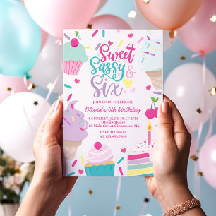 Invitation Sucré Sassy et Six Glace et Gâteau Anniversaire