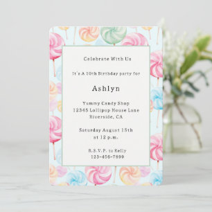 Invitation Sucreries Lollipops Anniversaire Fantaisiste