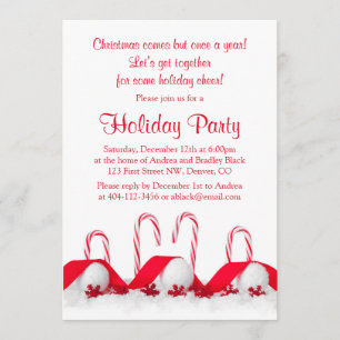 Invitation Sucres de canne blancs rouges Boules de neige Noël