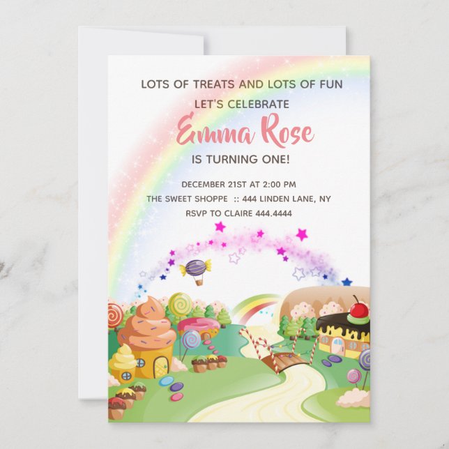 Invitation Sucres et friandises Terrain de bonbons Anniversai (Devant)