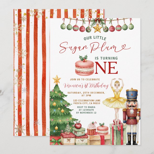 Invitation Sugar Plum Fairy Nutcracker Christmas Birthday (Devant / Derrière)