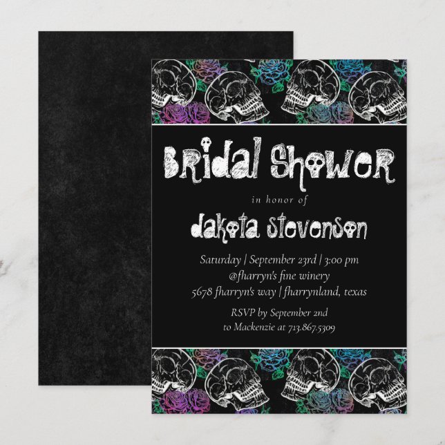 Invitation Sugar Skull Pastel Roses | Fête des mariées Ombre (Devant / Derrière)