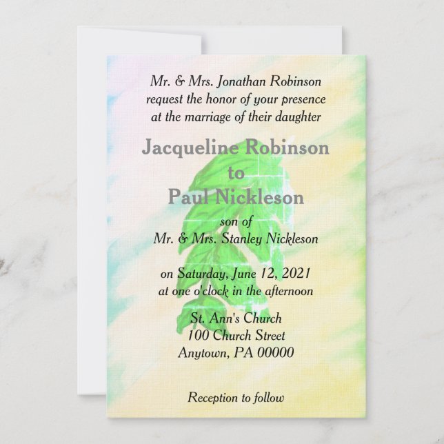 Invitation Suite de Mariage de feuille d'aquarelle tropicale (Devant)