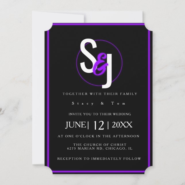 Invitation Suite Mariage moderne Glam violet Neon (Devant)