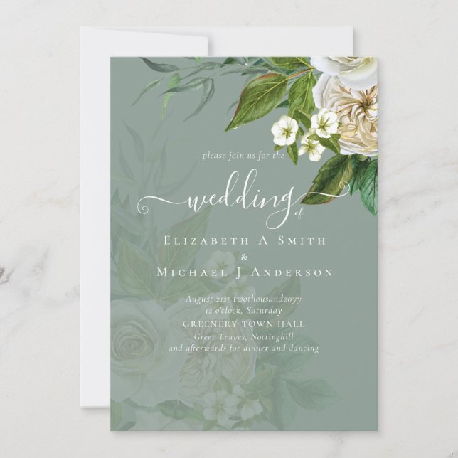 Invitation Suite Mariage Sublime - Roses Blanches (Devant)
