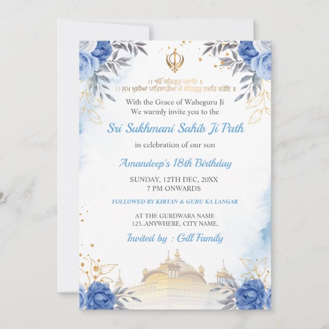 Invitation Sukhmani Sahib Path Birthday Card (Devant)