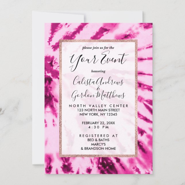 Invitation Summer Artsy Girly Neon Blush Pink Tie Dye Motif (Devant)