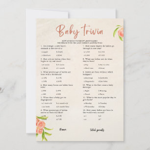 Invitation Summer Baby Trivia Baby shower Game Card