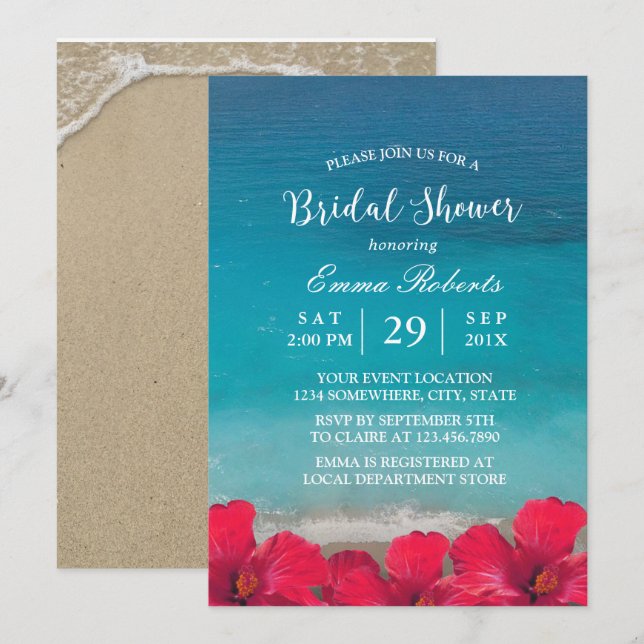Invitation Summer Beach Élégante Fête des mariées Florale (Devant / Derrière)