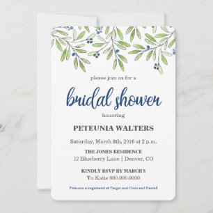 Invitation Summer Blueberry Foliage Nuptiale Douche Invitatio