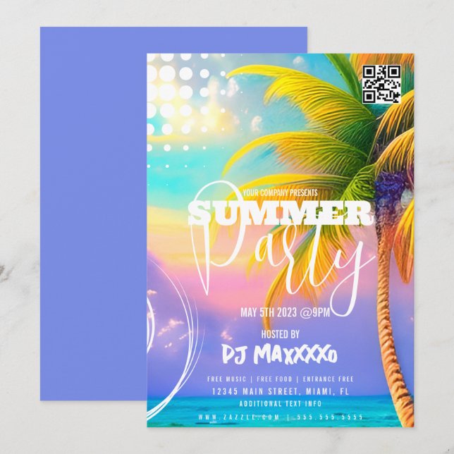 Invitation Summer DJ Event Beach Party Club Flyer C (Devant / Derrière)