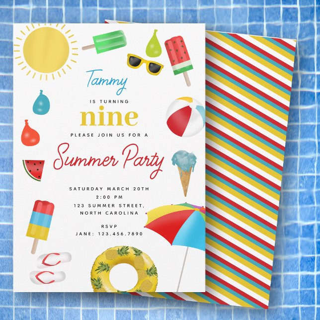 Invitation Summer Enfants Pool Beach Anniversaire de fête Thè (Summer Kids Pool Beach Birthday Party Theme Invitation)