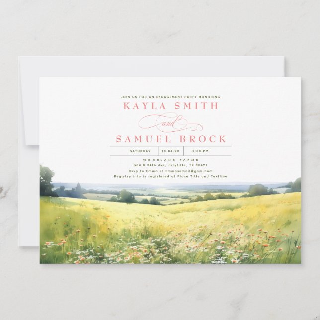 Invitation Summer Meadow et Fleur sauvage Engagement Party (Devant)