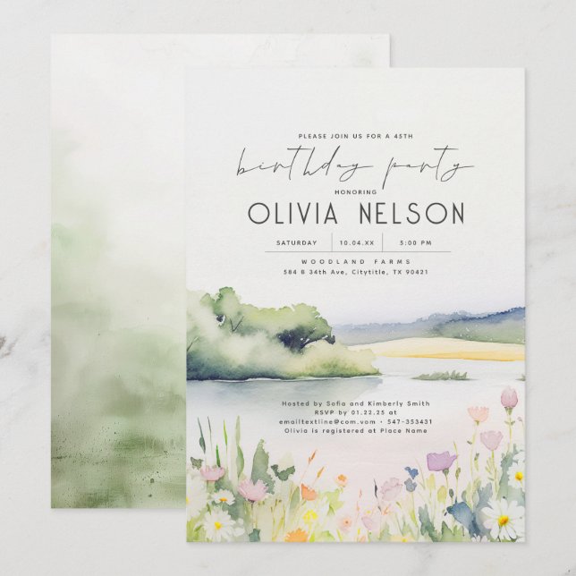 Invitation Summer Nature et fête d'anniversaire Fleur sauvage (Devant / Derrière)
