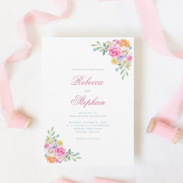 Invitation Summer Pink Garden Floral QR Code Photo Mariage (Créateur téléchargé)