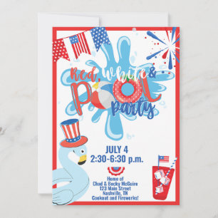 Invitation Summer Pool Party Juillet 4 Memorial Day Rouge Ble
