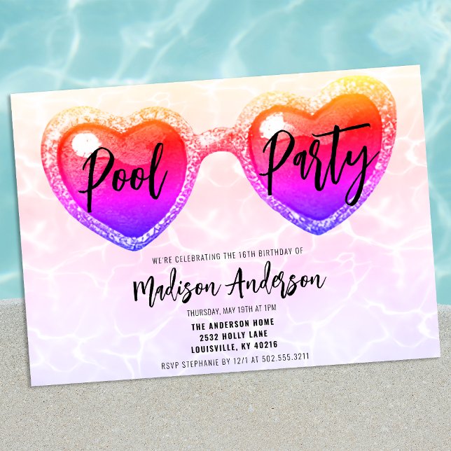 Invitation Summer Pool Party Sweet 16 Lunettes de soleil Anni (Créateur téléchargé)