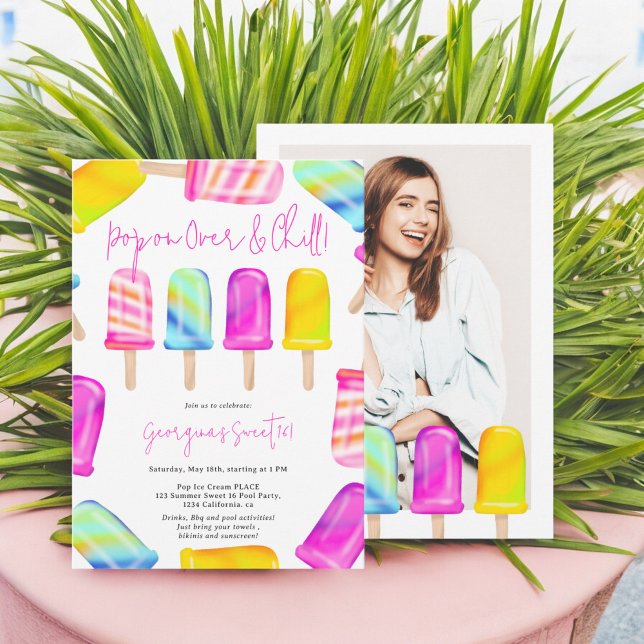 Invitation Summer Pop on chill glaces photo Sweet 16 (Summer Pop on chill ice cream photo Sweet 16 Invitation)