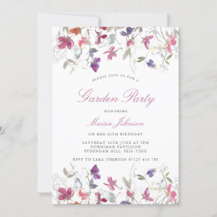 Invitation Summer Purple Sweet Pea Garden Fête Anniversaire