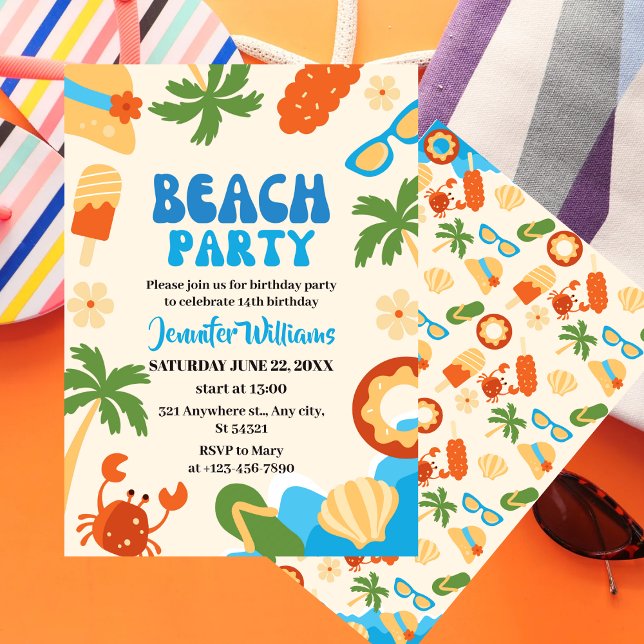 Invitation Summer Tropical Beach pour filles Fête Anniversair (Créateur téléchargé)
