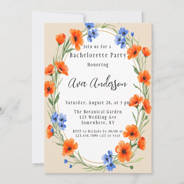 Invitation Summer's Embrasser Fleur sauvage Bachelorette Part (Devant)