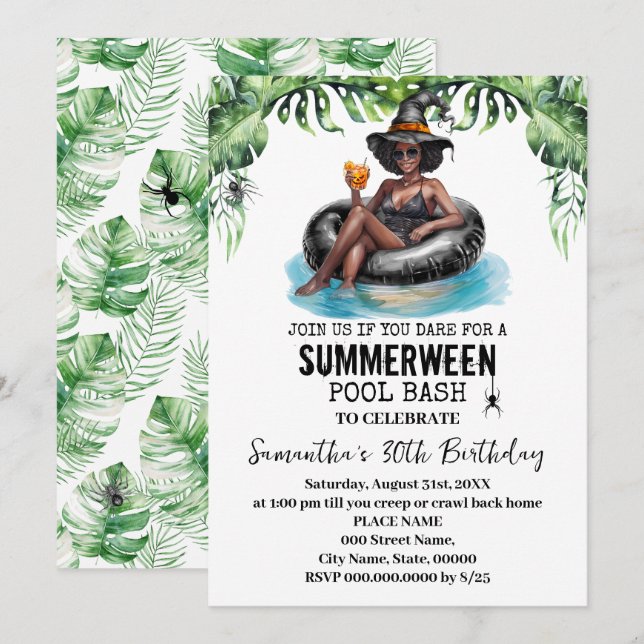 Invitation Summerween Witch Tropical Birthday Bash (Devant / Derrière)