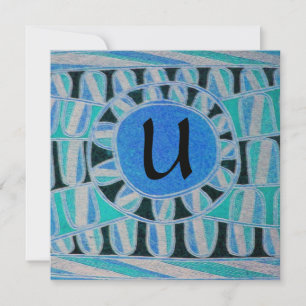 Invitation SUN ÉNERGIE SOLAIRE MONOGRAMME, Bleu Turquoise Noi