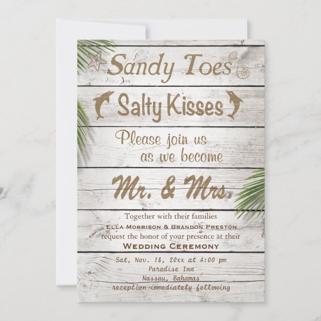 Invitation Sun Kissed Sandy Toes Salty Kisses Mariage Invitat (Devant)
