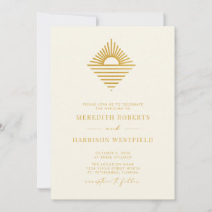 Invitation Sun Ocean QR Code RSVP Gold sur Mariage crème