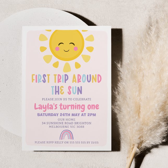 Invitation Sun Rainbow Premier Voyage Autour Du Soleil Premie (Printable First Trip Around the Sun Birthday Invitation, Editable Boho Sunshine Rainbow Invite )