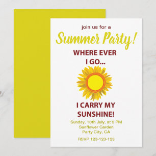 Invitation Sun Sunflower Sunshine Summer Party