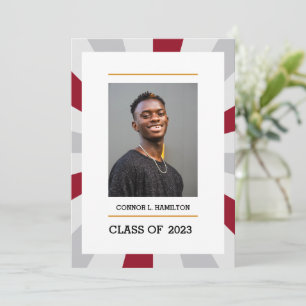 Invitation Sunburst   Crimson and Grey Photo Graduation